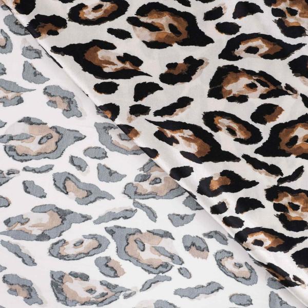 Rayon Spun Satin Print, Leopard Sand