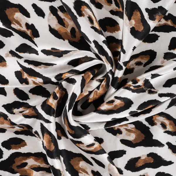 Rayon Spun Satin Print, Leopard Sand