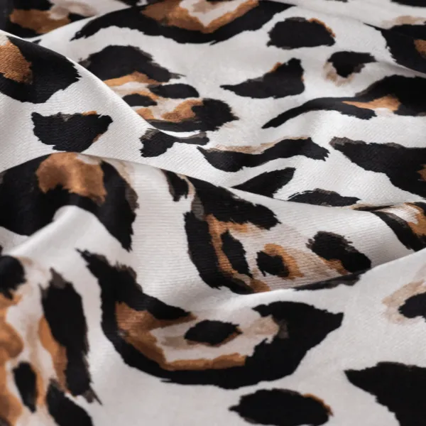 Rayon Spun Satin Print, Leopard Sand