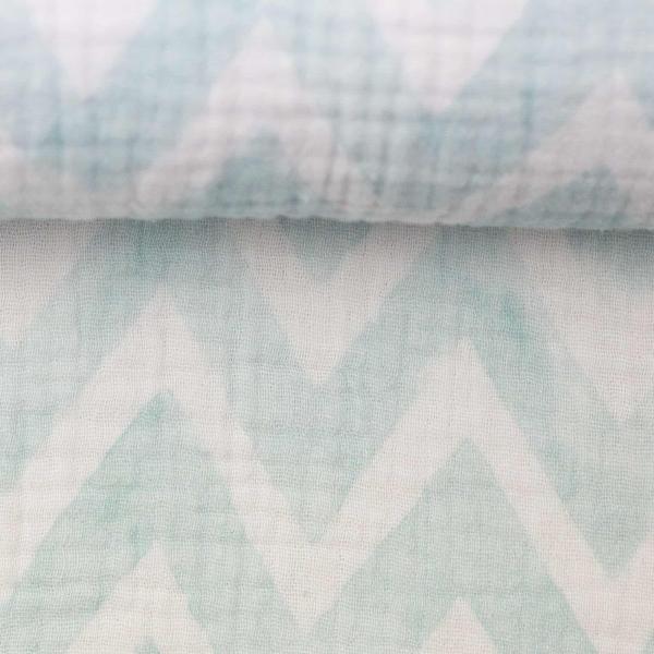 Musselin Tea - Chevron-Design in Hellblau-Mint