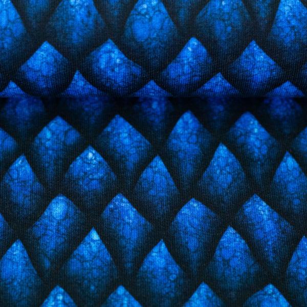 Davos Sweat Blau – Drachenschuppen Stoff angeraut, weicher Baumwoll‑Sweat für Hoodies & Kostüm
