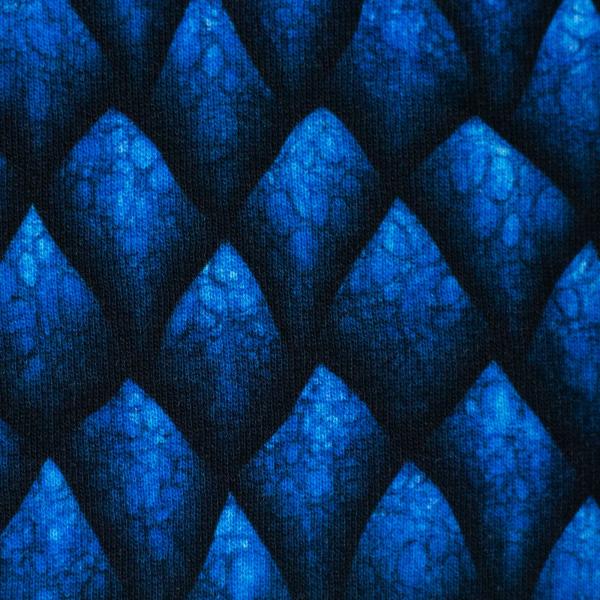 Davos Sweat Blau – Drachenschuppen Stoff angeraut, weicher Baumwoll‑Sweat für Hoodies & Kostüm