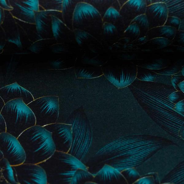 Alpenfleece Isla, florales Design, petrol