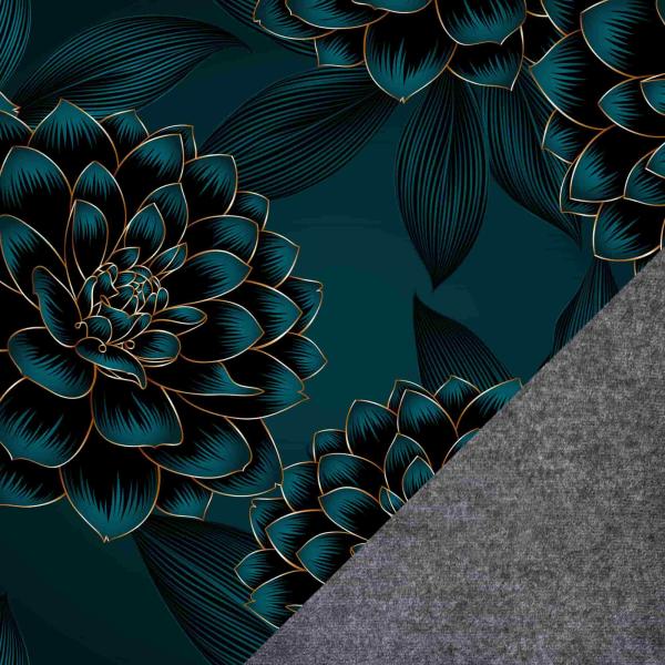 Alpenfleece Isla, florales Design, petrol