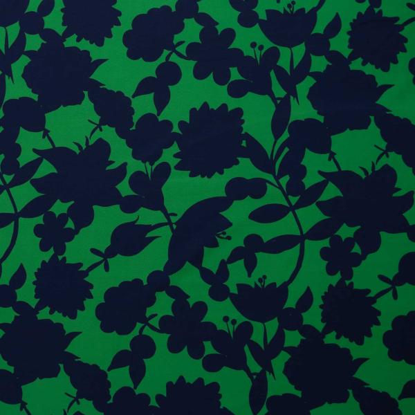 Viskose Webware Happy Flowers by Cherry Picking, Grün mit Dunkelblau