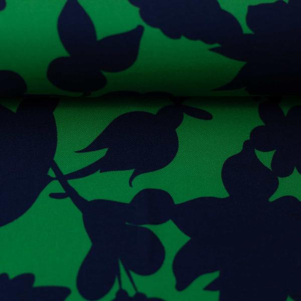 Viskose Webware Happy Flowers by Cherry Picking, Grün mit Dunkelblau