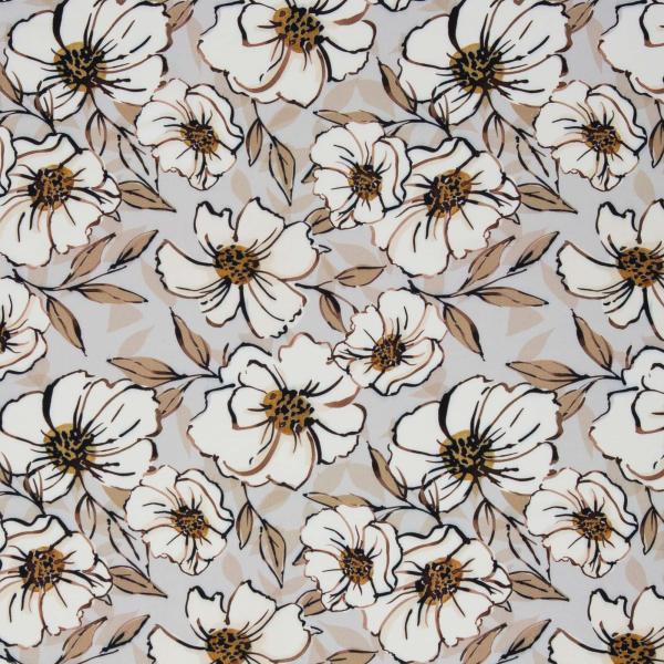 Viskosewebware Big white Roses by Christiane Zielinski, Blumendesign in silbergrau