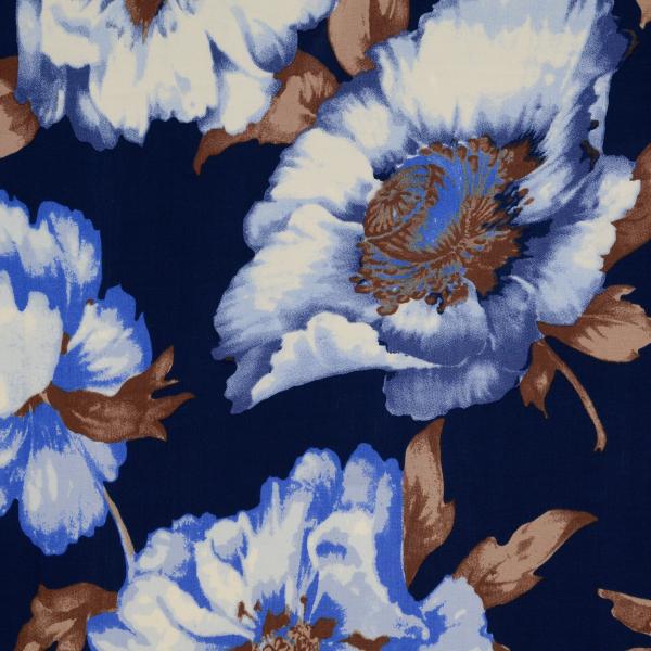 Viskose Popeline, große Blumen, marine
