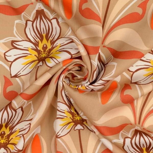 Viskose Satin - Blumen auf Beige