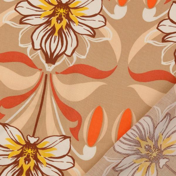 Viskose Satin - Blumen auf Beige