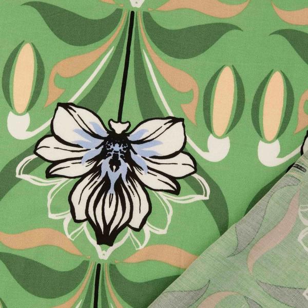 Viskose Satin - Blumen auf Grün