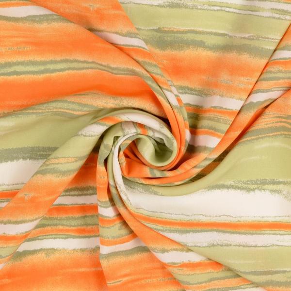 Viskose, Streifen, beige/grün-orange-natur
