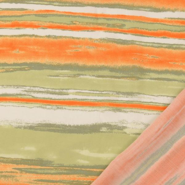 Viskose, Streifen, beige/grün-orange-natur