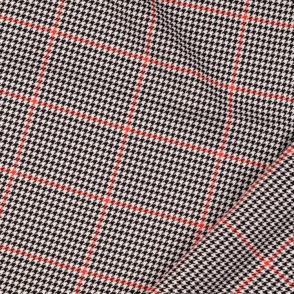 Viskose Webware Hahnentritt, schwarz/weiß/rot