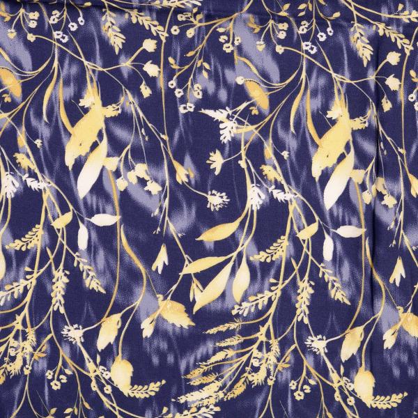 Viskose Twill-Webware, Gräser-Design in marine-beige