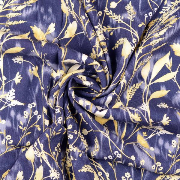 Viskose Twill-Webware, Gräser-Design in marine-beige