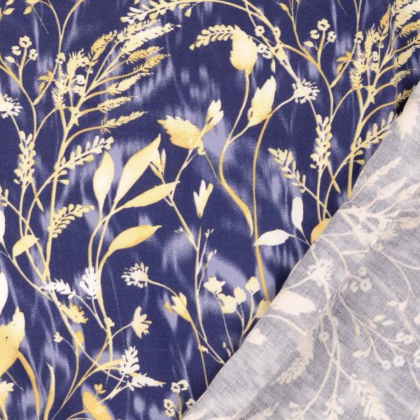 Viskose Twill-Webware, Gräser-Design in marine-beige