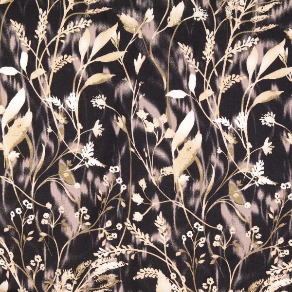 Viskose Twill-Webware, Gräser-Design in anthrazit-beige