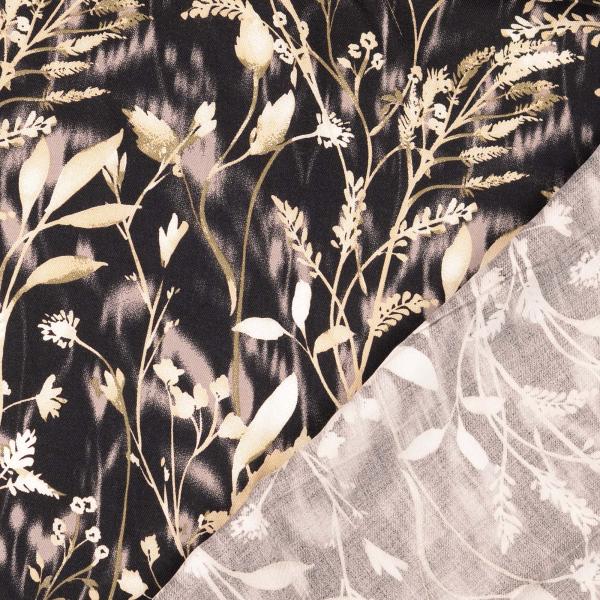 Viskose Twill-Webware, Gräser-Design in anthrazit-beige