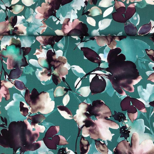 Viskose- Twill mit Wildrosen