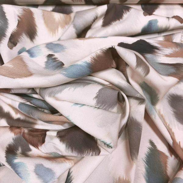 Viskose Popeline Stretch – Watercolor Kreise auf Hellbeige