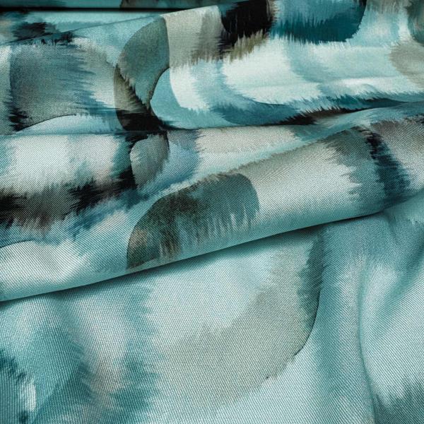 Viskose-Twill Stretch – Watercolor Wellenlinien auf Mint