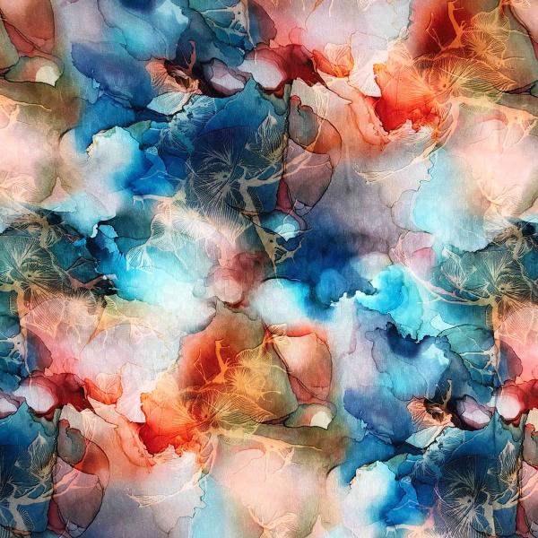 Viskose-Webware, Blüten in watercolor