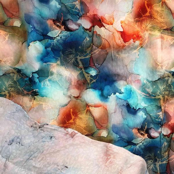 Viskose-Webware, Blüten in watercolor