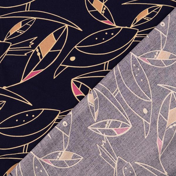 Viskose Popeline dunkelblau, Birds