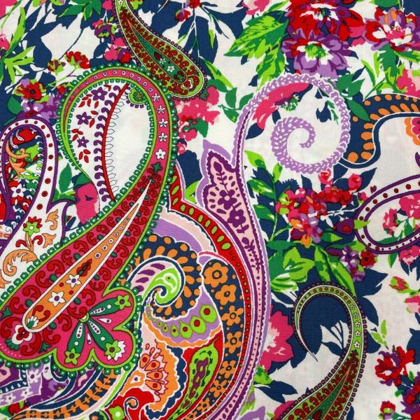 Farbenfrohe Viskose mit Blüten & Paisley