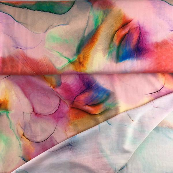 Viskose-Webware, bunte Blumen mit ineinanderfließenden Farben