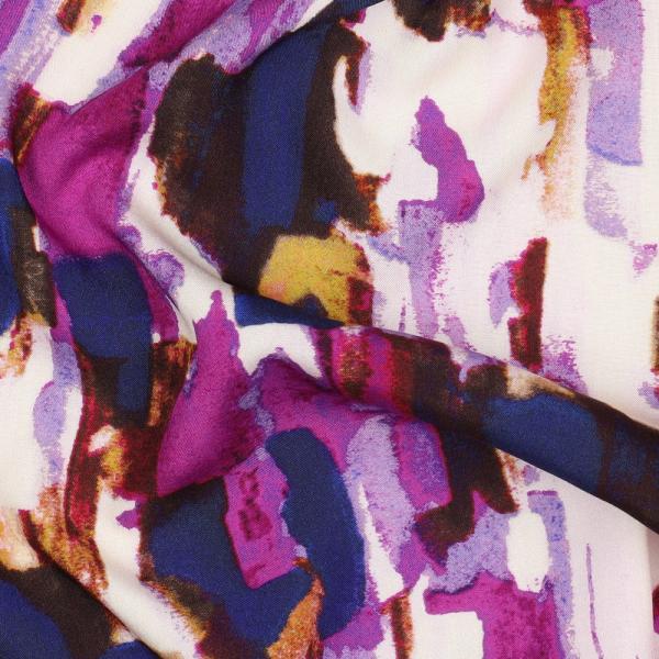 Moderne Viskose mit abstraktem Digitaldruck in Violett/Bunt