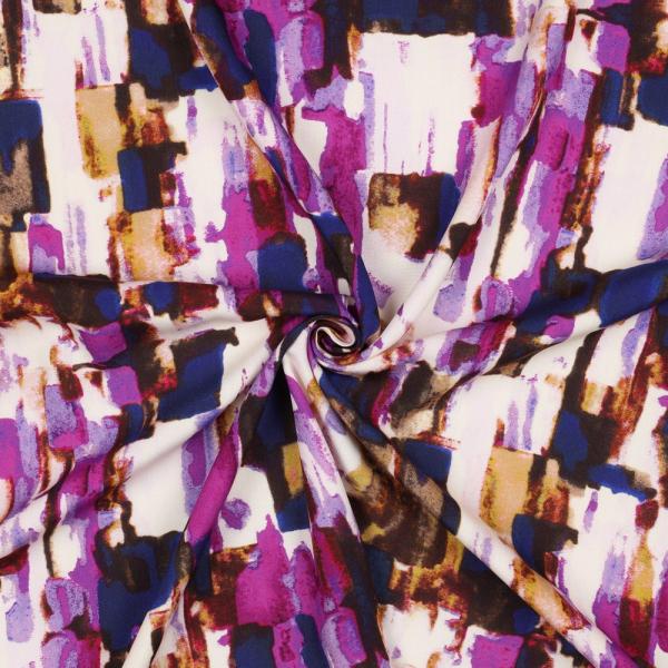 Moderne Viskose mit abstraktem Digitaldruck in Violett/Bunt