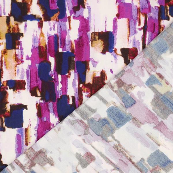 Moderne Viskose mit abstraktem Digitaldruck in Violett/Bunt