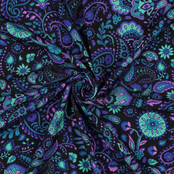 Viskose, Lenzing EcoVero, Paisley auf Schwarz