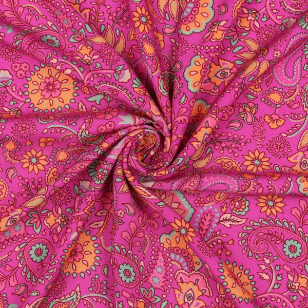 Viskose, Lenzing EcoVero, Paisley auf Fuchsia