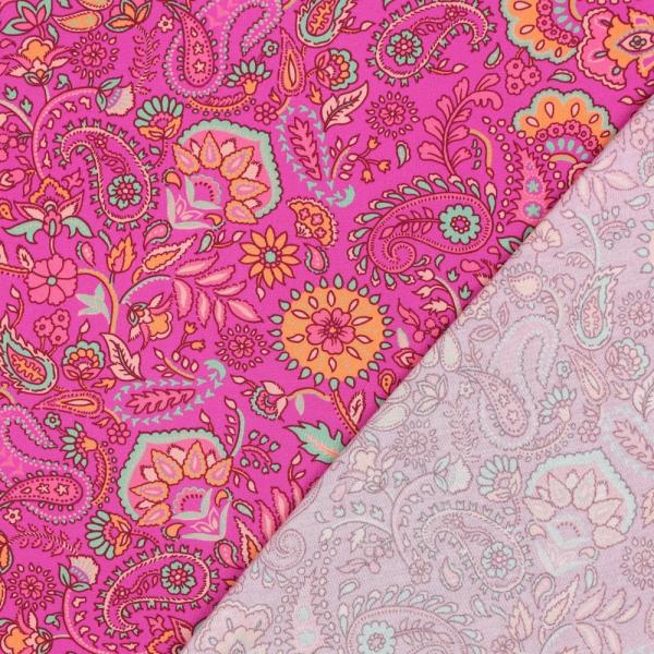 Viskose, Lenzing EcoVero, Paisley auf Fuchsia