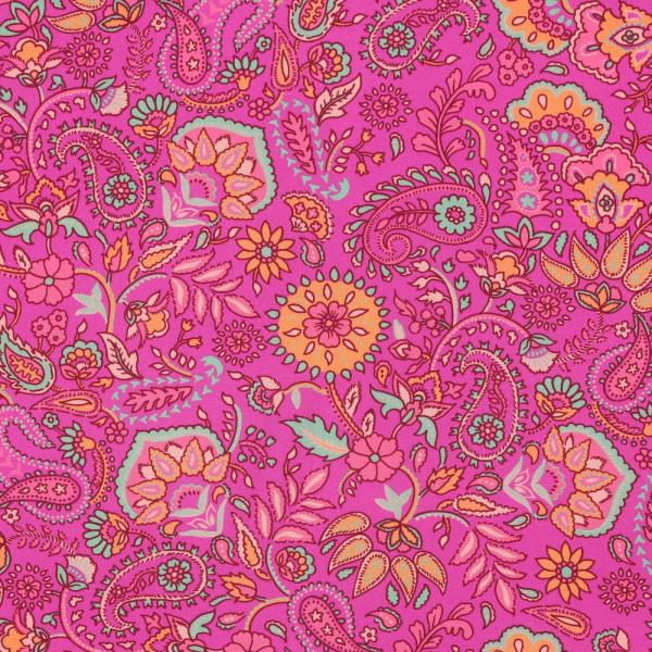 Viskose, Lenzing EcoVero, Paisley auf Fuchsia