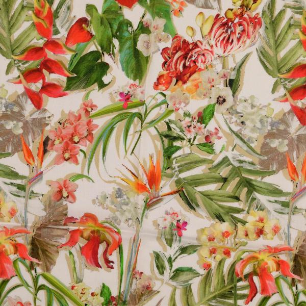 Premium Viskose-Voile mit blumigen Blätter-Druck