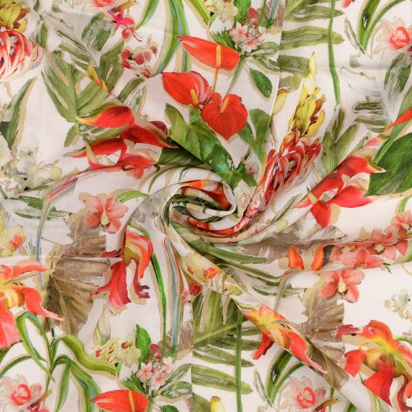 Premium Viskose-Voile mit blumigen Blätter-Druck
