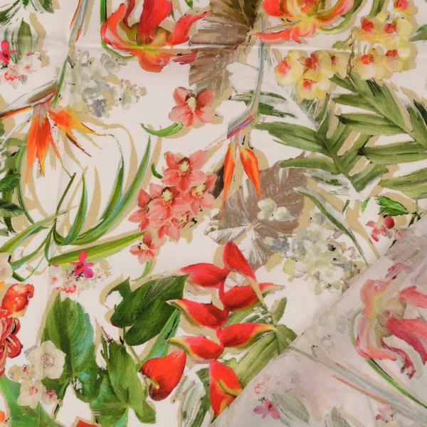 Premium Viskose-Voile mit blumigen Blätter-Druck