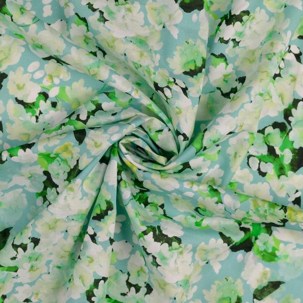 Baumwoll Voile im grün-blumigen Digitaldruck